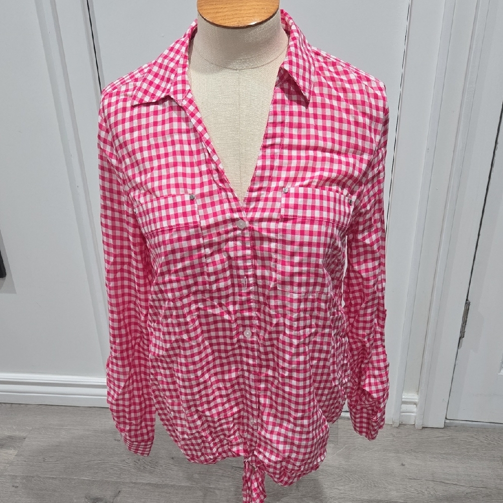 Jones New York Pink and White Gingham Button Down Shirt